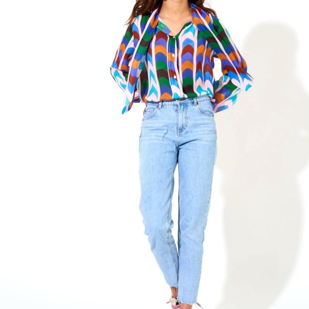 OLIPHANT Tie neck blouse- milano blue